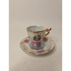 Vintage Japanese Tea Cup And Saucer Hand Painted W/ 24k Gold Trim